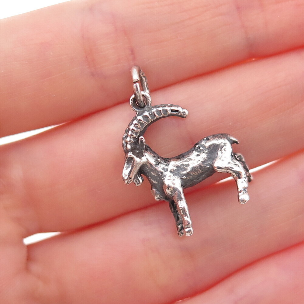 800 Silver Vintage Capricorn Zodiac Sign Oxidized Charm Pendant